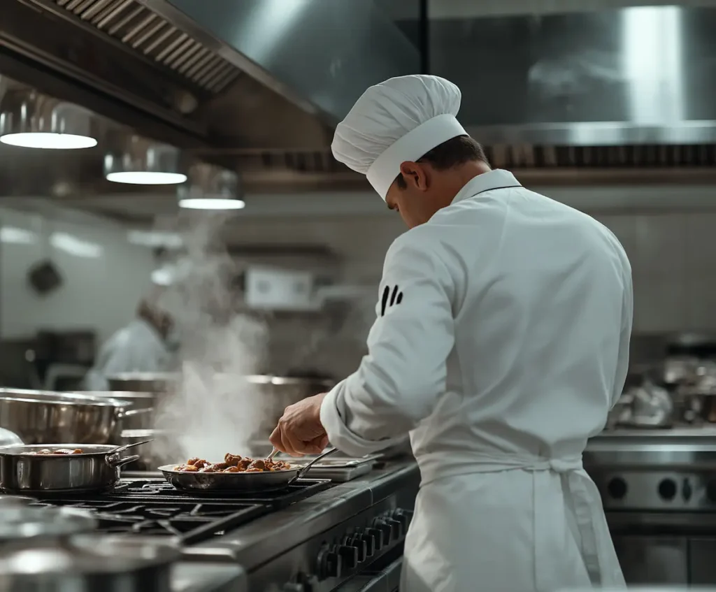 Chef de cuisine devant ses fours, bénéficiant des services d'installation et de maintenance de Mecatech pour les professionnels de la restauration et de la boulangerie